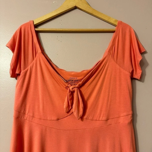 Babydoll Super Soft Tie-Front Off-Shoulder Top Wild Orange Size 2 - Picture 5 of 9